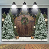 Weihnachten Baum Winter Schnee Hölzern Tür Hintergrund für Foto